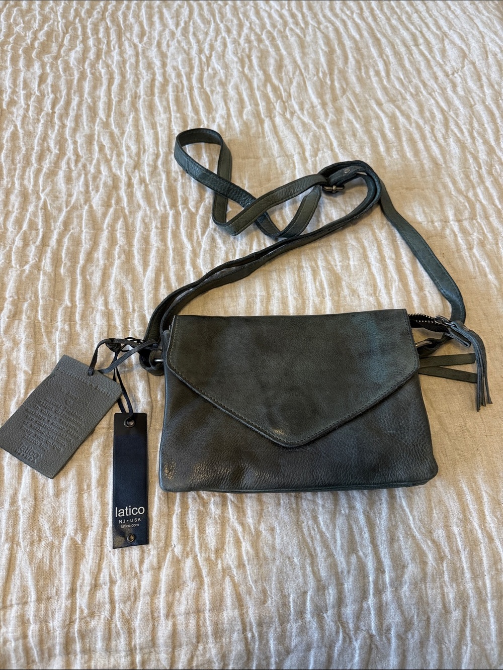 latico Dark Greenish Grey Leather Envelope Crossbody Bag